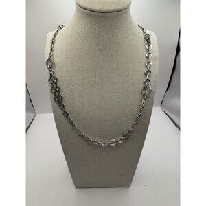 LOFT Signed Silver Tone Chain RHINESTONE LINK Circle Disc 30" Fashion Necklace